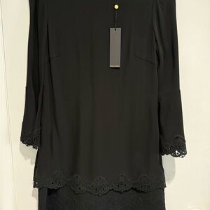 Elegant Black Lace Trim Kobi Halperin Dress NWT